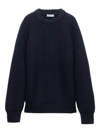 Prada ribbed-knit fur-collar sweater - women - Cashmere/Virgin Wool - 38 - Blue
