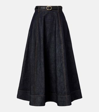 Self Portrait High-rise denim midi skirt