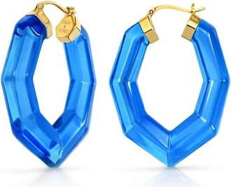 Gold & Honey Womens Pear Gem Lucite Hoop Earrings In Blue