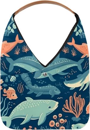 Generic Underwater World Animals Reusable Lightweight Grocery Bags - Foldable Into Compact Pouch, Washable & Sturdy, Multipurpose for Shopping and Travel