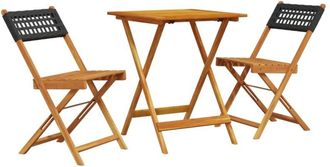 vidaXL 3 Piece Bistro Set Black Poly Rattan and Solid Wood Vidaxl