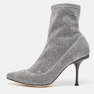 Sergio Rossi Silver Knit Fabric Sock Ankle Boots