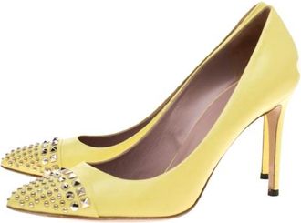 Gucci Yellow Studded Leather Malaga Pointed Toe Pumps Size 36.5