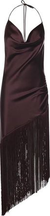 Pinko Asymmetrische satijnen jurk met franjes - Dames - Feestkleedjes - Bruin - S - Satijn - Kleedjes