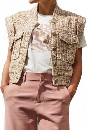 Esqualo Winna Tweed Waistcoat Vest In Sand Multi