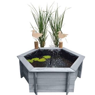 Promex Grey Raised Hexagon Garden Solar Pond Set - 1m Width