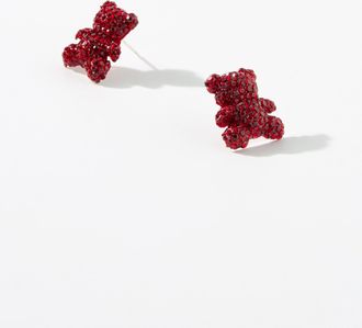 Simons Womens Shimmery red teddy bear earrings