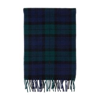 Polo Ralph Lauren Groene Pony Geborduurde Geruite Wollen Sjaal - Heren - Wintersjaals - Blauw - ONE Size - Wol - Accessoires