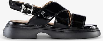 Ganni Black Cross Strap Sandals - Size 36