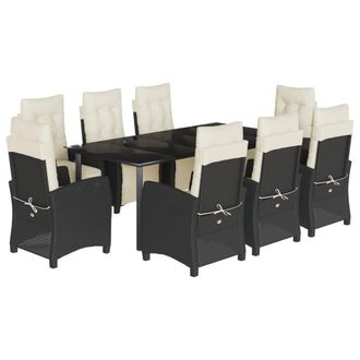 vidaXL Vidaxl - Set Da Pranzo Da Giardino 9 Pz Con Cuscini Nero In Polyrattan