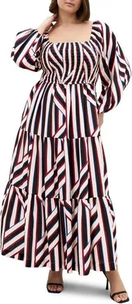 City Chic Timeless Stripe Long Sleeve Dress at Nordstrom, Size 26W