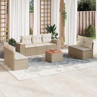 vidaXL Vidaxl - Juego De Sof&aacute;s De Jard&iacute;n Con Cojines Beige 8 Pzas Rat&aacute;n Pe