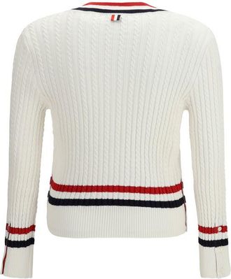 Thom Browne Cable-Knit V-Neck Sweater - White