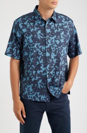 Theory Weekend Short Sleeve Seersucker Button-Up Shirt in Baltic Multi at Nordstrom, Size Xx-Large
