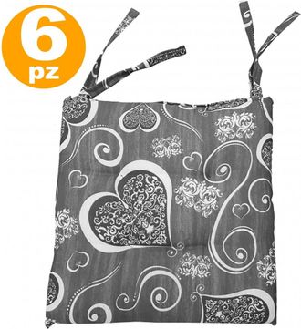 Trade Shop Trade Shop - 6 Fundas De Cojines Para Silla Corazones Gris Con 2 Lazos Coj&iacute;n De Silla Acolchado Lazos