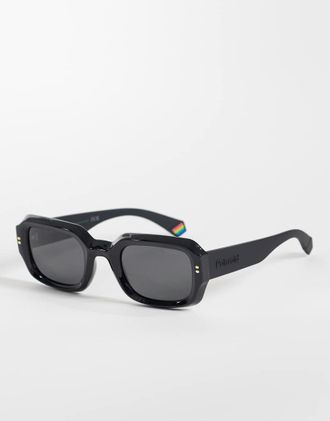 Polaroid Sunglasses Polaroid - Occhiali da sole rettangolari neri con lenti polarizzate grigie-Nero