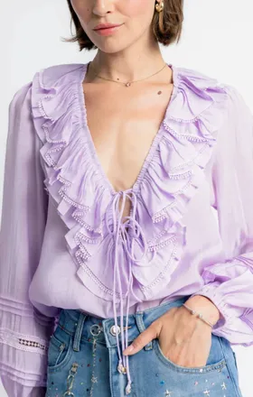Dreamcatcher Bohemian Aria Bohemian Blouse In Lavender
