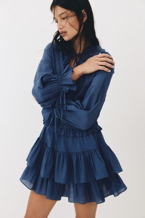H&M Flounced Cotton Dress in Dark Blue at Nordstrom, Size Xx-Large