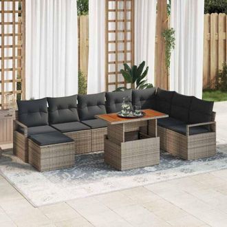 vidaXL Conjunto De Sof&aacute; De Jard&iacute;n Con Coj&iacute;n 9 Pcs Gris, Marr&oacute;n Vidaxl