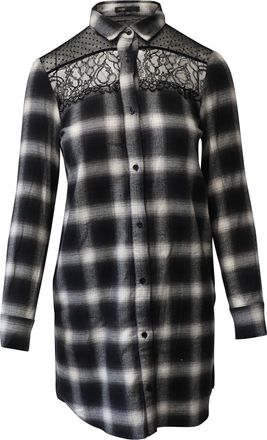 Maje Raja Lace Yoke Plaid Shirt Dress in Multicolor Cotton