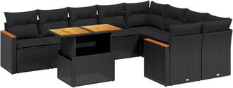 vidaXL Vidaxl - Set De Sof&aacute;s De Jard&iacute;n 10 Pzas Cojines Rat&aacute;n Sint&eacute;tico Negro