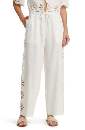 Rails Emmie Eyelet Drawstring Wide Leg Linen Pants in White Eyelet at Nordstrom Rack, Size Medium