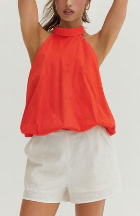 Crescent Bubble Hem Poplin Halter Top in Burnt Orange at Nordstrom, Size X-Small