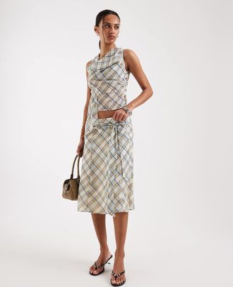 Motel Kamili - Gonna midi blu vintage a quadri in coordinato