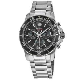 Movado Series 800 Chronograph 42mm Black Dial Stainless Steel Mens Watch 2600142