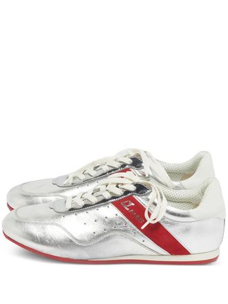 Christian Louboutin My K leather low lace-up sneakers - women - Calf Leather/Calf Leather/Rubber - 38.5 - Silver