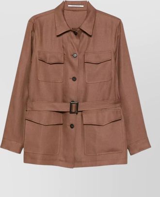 Tagliatore linen jacket belted waist long sleeves