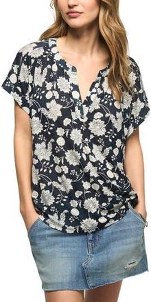 Lucky Brand Sandwash Notch Neck Floral Top in Navy Floral at Nordstrom Rack, Size X-Small