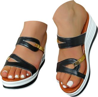 Generic Womens Summer Casual Sandals Round Toe Wedge Heel Thick Bottom Open Toe Sandals for Womens Outdoor Wedges Shoes Women Dressy Slippers With Arch Suppor