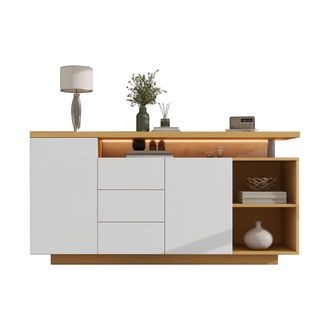 STILVORA Aparador Con 2 Puertas, 3 Cajones Y 2 Compartimentos Abiertos, Led, Estilo Moderno, En Tablero De Part&iacute;culas, 140&times;40&times;70 Cm, Blanco
