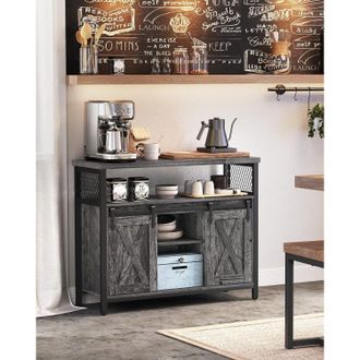 Vasagle Sideboard Kitchen Cabinet 2 Sliding Barn Doors Adjustable Shelves in Grey