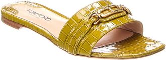 Tom Ford Logo Croc-Embossed Leather Sandal
