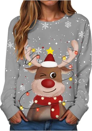 Generic Christmas Jumpers for Women UK Sweatshirt Ladies Funny Print Crewneck Xmas Long Sleeve Santa Claus Pullover Causal Tops Christmas T shirts Women S-XXL