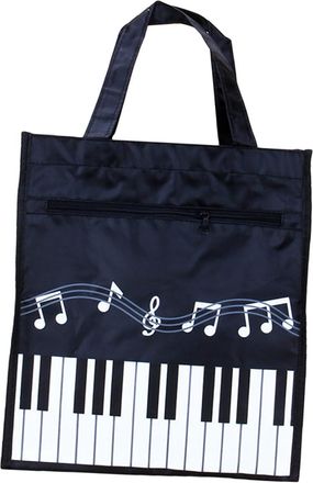 Vosarea Musical Notation Printing Shoulder Bag Large Tote Handbag 31x28x12cm Black Non-woven Fabric Eco-friendly Recycle Bag for Shopping Travel School Use