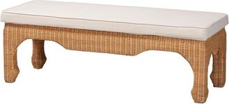 Baxton Studio Abena Ming Style Rattan Bench With Cushion