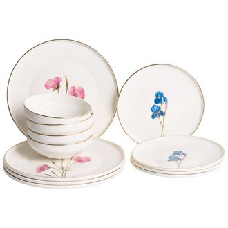 Beliani Vajilla De 12 Piezas De Porcelana Acabado Esmaltado Con Dise&ntilde;o Floral Multicolor Para 4 Personas Comedor Cocina Blanco Hyssop