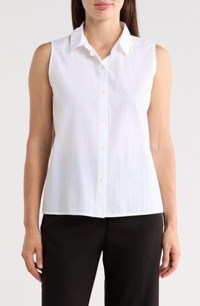 Eileen Fisher Sleeveless Organic Cotton Button-Up Shirt in White at Nordstrom Rack, Size Medium