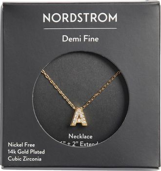 Nordstrom Pav&eacute; Cubic Zirconia Initial Necklace in A- Clear- Gold at Nordstrom