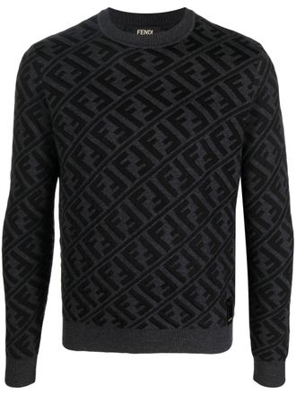 Fendi Maglione con motivo monogramma - Grigio