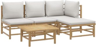 vidaXL Vidaxl - Set De Muebles De Jard&iacute;n 5 Piezas Bamb&uacute; Y Cojines Gris Claro