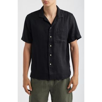 Alex Crane Organic Linen Camp Shirt in Night at Nordstrom, Size X-Small