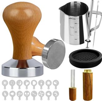 OEM Apisonador De Caf&eacute; Expreso De 51 Mm. Kit De 21 Accesorios Para Cafeteras, Que Incluye Jarra De Leche, Tapete, Plantillas, Agitador Y Herramientas De B