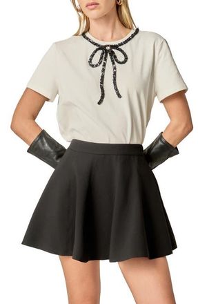 English Factory Beaded Bow Cotton T-Shirt in White at Nordstrom, Size X-Small