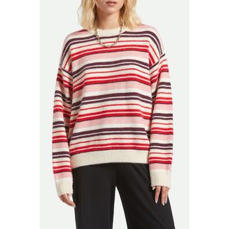 Brixton Cozy Stripe Crewneck Sweater in Pink/Red Multi Stripe at Nordstrom, Size X-Small