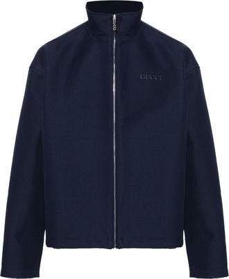 Gucci embroidered-logo jacket - men - Acetate/Silk/Wool/Cotton/Polyester - 50 - Blue