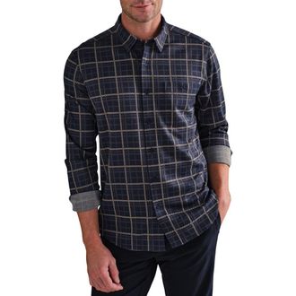 Rhone Hardy Check Flannel Button-Up Shirt in Fatigue Green/True Navy Plaid at Nordstrom Rack, Size X-Large